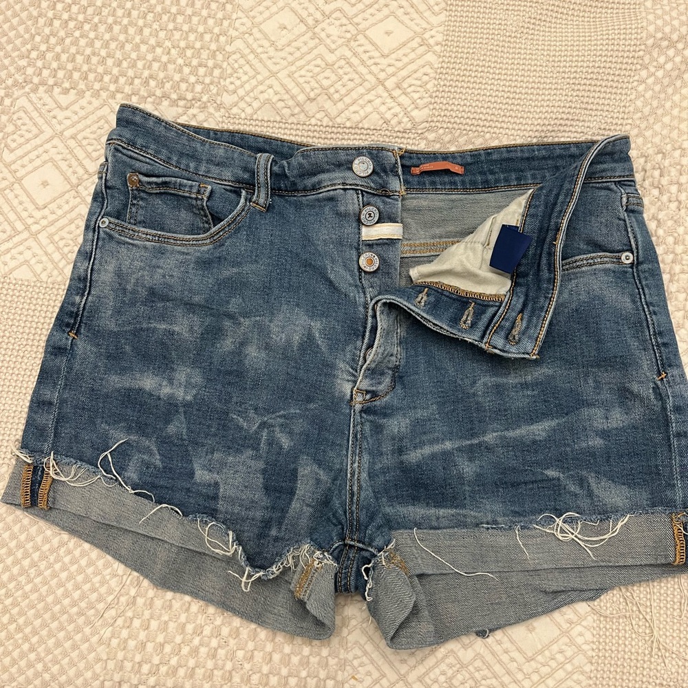 Anthropologie Blue High-Waist Shorts Distressed Denim Pilcro size 32